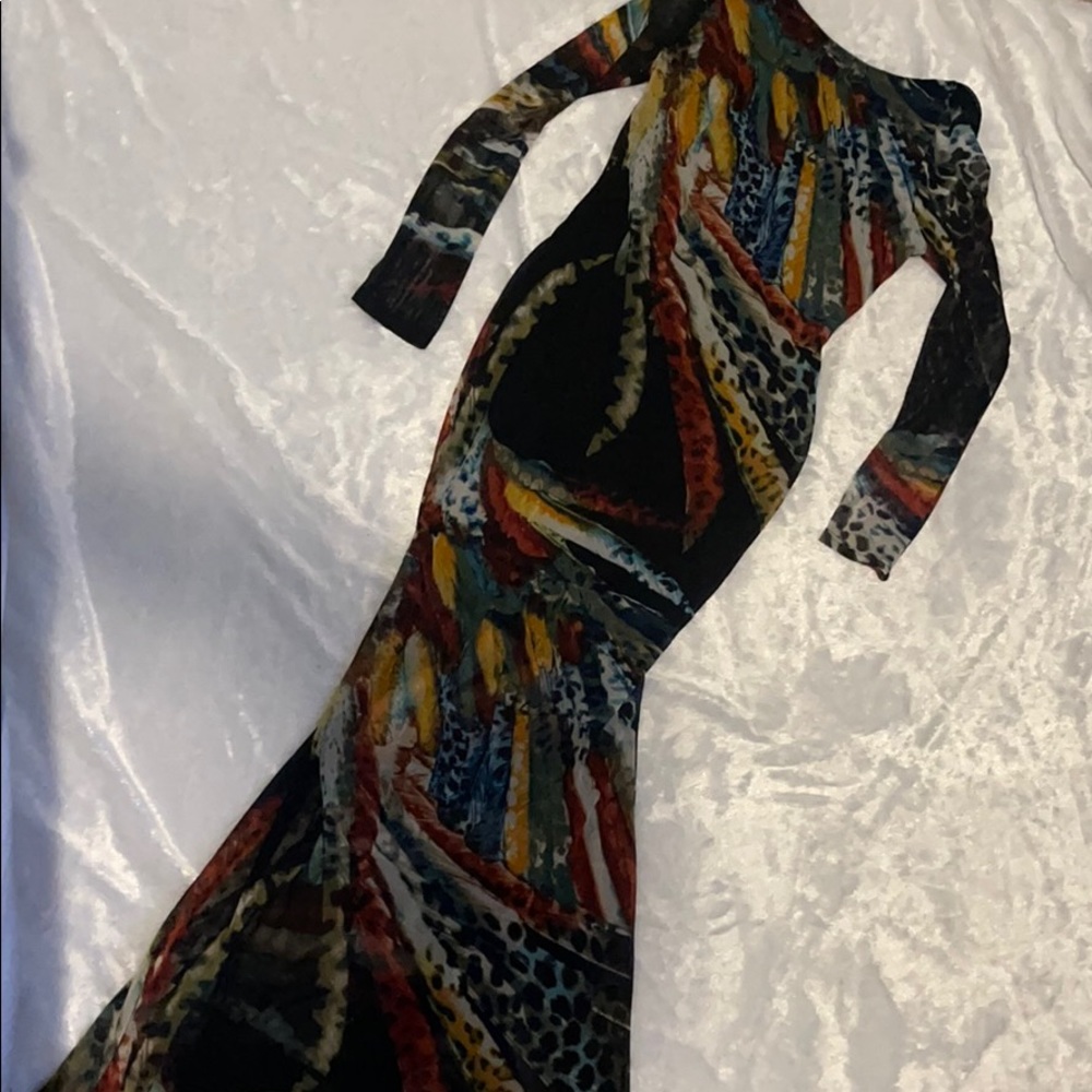 Women multi colored long bodycon drop back dress